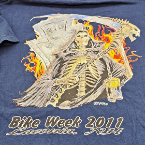 Grim Reaper Men's Biker T-Shirt Large Blue Bike Week 2011 Laconia NH Motorcycle